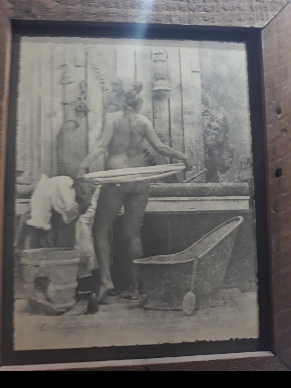 Rare HTF Vintage Peeper Black & White Home Art Print in Wooden Frame